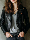 Women's Black Croc Embossed Leather Biker Jacket