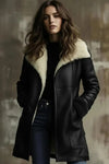 Women's Black Shearling Leather Coat – Genuine Lambskin Aviator Jacket