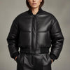 Extreme Cropped Leather Jacket Women | Oversized Padded-Bomber | Streetwear Black-Leather Bolero | Petite Leather Coat | Ribbed-Cuff-Jacket