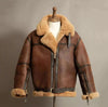 Vintage Brown Aviator-Shearling-Jacket Handmade Genuine-Leather Bomber Men's Fur-Jacket Christmas Gift