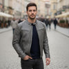 Men's Grey Genuine Lambskin Leather Biker Jacket