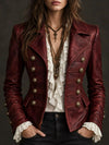 Women's Vintage Red Leather Military Jacket – Victorian Steampunk Blazer