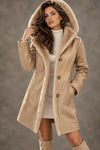 Women's Tan Shearling Leather Coat – Genuine Lambskin Hooded Winter Jacket