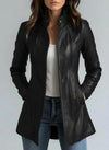 Women's Black Genuine Leather Blazer Jacket – Longline Fitted Moto Coat