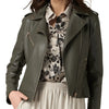 Anna Army Green Leather Biker Jacket