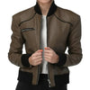 Enigma Army Green Leather Bomber Jacket