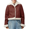 Hannah White Shearling Burgundy Leather Jacket