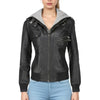 Hazel Blue Hooded Leather Biker Jacket