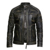 Orion Distressed Black Leather Biker Jacket