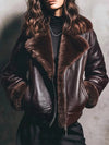 Women's Luxury Brown Shearling Leather Jacket – Handmade Genuine Sheepskin Aviator Winter Coat