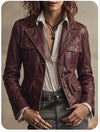 Genuine Lambskin Leather Jacket – Vintage Burgundy Blazer, Tailored Fit Coat