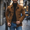 Men's Genuine Suede Leather Trucker Jacket | Brown Western Button Front Outerwear
