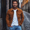 Men's Tan Suede Trucker Jacket – Genuine Leather Western Streetwear Coat