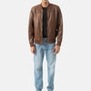 Ethan Brown Leather Bomber Jacket