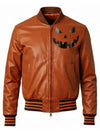 Jack-o’-Lantern Leather Orange Bomber Jacket
