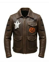 Halloween Spooky Ghost Brown Leather Jacket