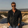 Men's Black Suede Leather Overshirt – Genuine Leather Button-Up Western Jacket