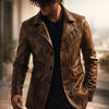 Handmade Men Vintage Distressed Genuine Sheepskin Leather Coat | Rugged Brown Blazer