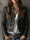 Women's Distressed Sheepskin Leather Military Jacket, Vintage Style Cropped Blazer.