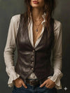 Women's Genuine Lambskin Leather Vest | Brown Button-Front Waistcoat | Handmade Western Style