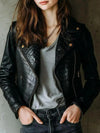 Women's Black Croc Embossed Leather Biker Jacket – Slim Fit Moto Jacket with Gold Hardware