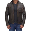 Mens Ruboff Dark Brown Leather Biker Jacket