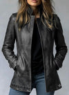 Women's Genuine Lambskin Leather Jacket, Black Slim Fit Minimalist Coat