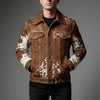 Men's Hair on Hide Leather Jacket | Real-Cowhide-Fur Trucker-Jacket | Western Cowhide-Coat Handmade Natural-Fur Outwear Luxury-Gift-for-Him