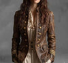 Women's Distressed Brown Lambskin Military Blazer – Steampunk Gothic Parade Coat