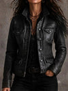 Genuine Lambskin Leather Jacket, Distressed Black Vintage Style Coat