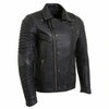 Men's Black Leather Motorcycle Jacket with Quilted Sleeves