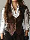 Genuine Lambskin Leather Corset Vest, Distressed Brown Renaissance Waistcoat