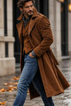 Men's Brown Suede Leather Trench Coat – Vintage Long Overcoat