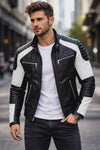 Men's Handmade Leather Moto Jacket – Modern Zip-Up Biker Style