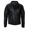 Men’s Black Retro Biker Leather Jacket - Faux/Real Leather with Zipper Closure