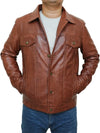 Men's Cognac Wax Trucker Leather Jacket - Classic Shirt Style